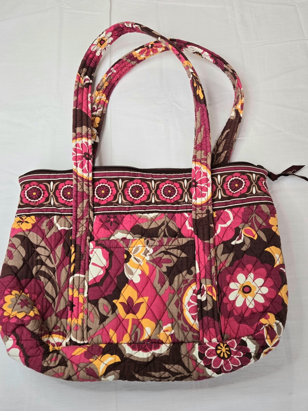 Vera Bradley Quilted Floral Tote in Pink, Brown & Yellow